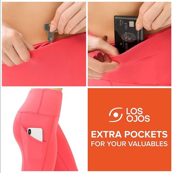 LOS OJOS - High Waist Yoga Pant Leggings with Pockets - Coral - Picture 3 of 9